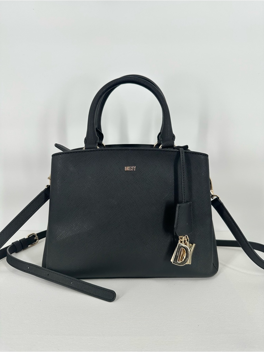 DKNY Minimalist Paige Medium Satchel Top Handle Structured Bag Black